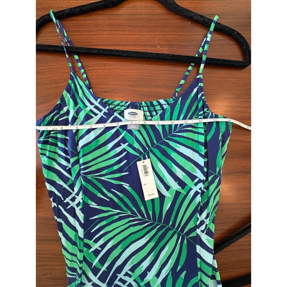 Old Navy Womens Tropical Palm Print Cami Midi Dress Green Navy Blue Small NWT - Picture 8 of 8